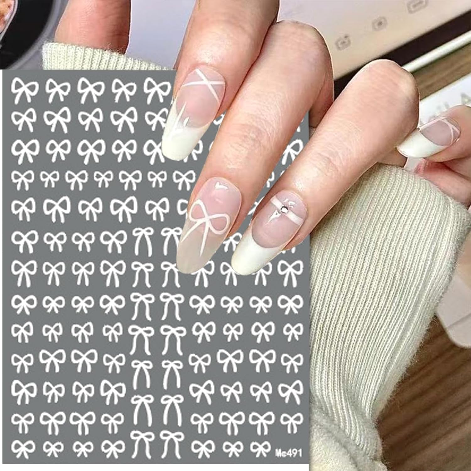 12 Sheets Self-Adhesive Bow Nail Stickers - 3D Decals for Nail Art - Black, White, Pink - DIY Manicure Decorations for Women & Girls-FemmiqueWomen