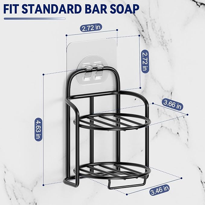 2-Tier Shower Soap Shampoo Bar Holder, Self Adhesive & Freestanding Draining Soap Dish Caddy for Bathroom Wall Accesories Decor Black-FemmiqueWomen