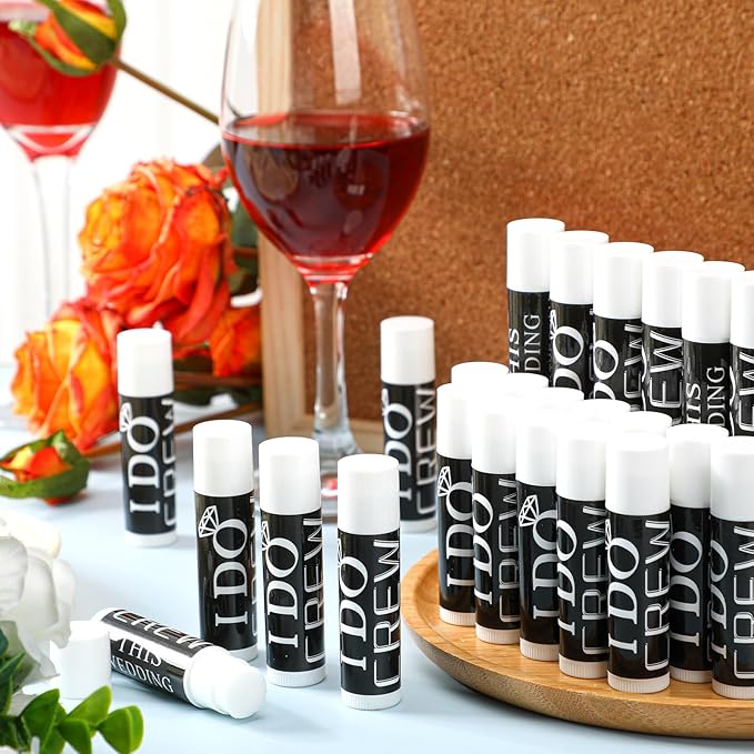 24 Pcs Bachelorette Lip Balm I Do Crew Wedding Party Gifts Bachelorette Lip Balm Gift Wedding Favors for Bachelorette Wedding Party Guest Supplies (Black with White)-FemmiqueWomen