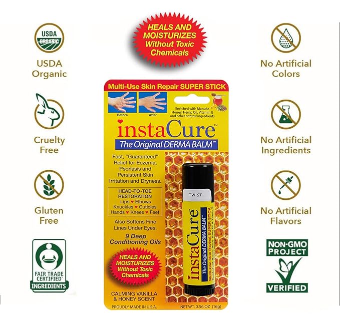 InstaCure's Original Nose Balm with Manuka Honey. Fast Relief for Cracked, Dry & Sore Noses + InstaCure Original Derma Balm Jumbo-Sized Skin Revival Tube. Soothes & Heals Dry, Irritated Skin-FemmiqueWomen