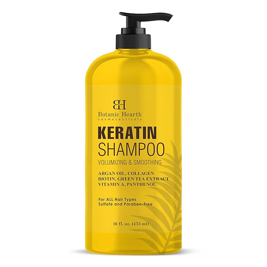 Botanic Hearth Keratin Shampoo | With Argan Oil, Collagen & Biotin | Best For Dry Damaged, Fizzy & Color Treated Hair | Hair Thickening & Sulfate Free | 16 Fl Oz (Pack Of 1)-FemmiqueWomen