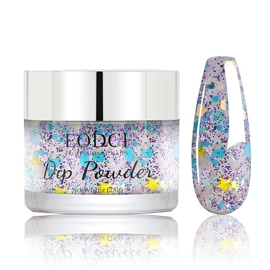 Long Lasting Nail Dip Powder Colors, Lavender Purple Blue Glitter Dipping Powder - No Needed Led Lamp - Art Starter Manicure Beginner DIY Salon Home Gift 1oz