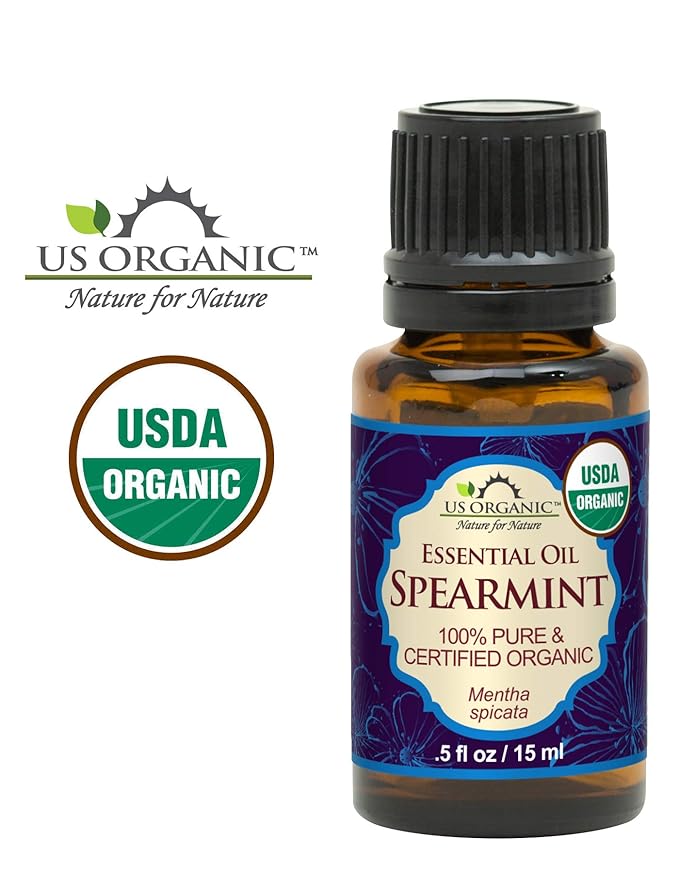 US Organic 100% Pure Spearmint Essential Oil - USDA Certified Organic, Steam Distilled - W/Euro droppers (More Size Variations Available) (15 ml / .5 fl oz)-FemmiqueWomen