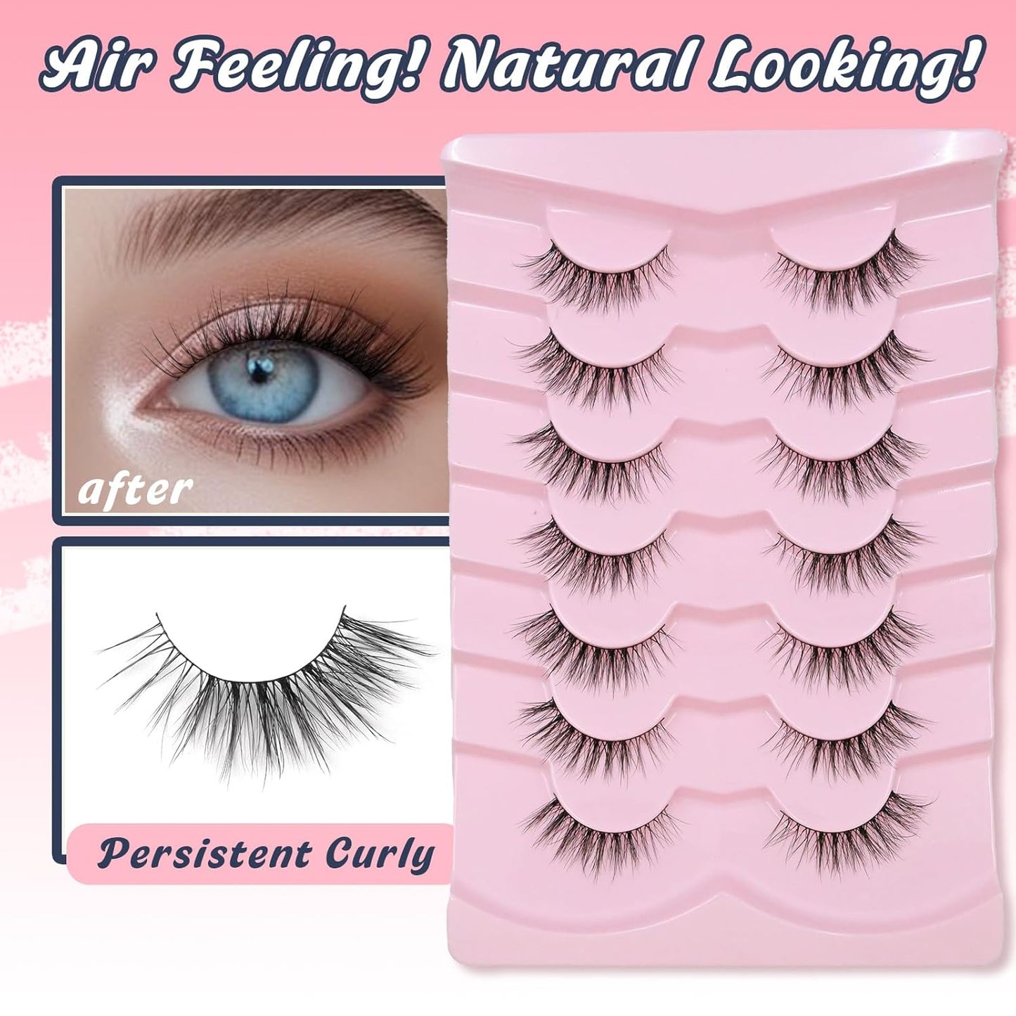 Eyelashes Natural Cat Eye Lashes 13mm Wispy Lashes False Eye Lashes with Thin Cotton Band C Curl Fake Eyelashes 3D Volume Lash Pack 7 Pair Siligli-FemmiqueWomen