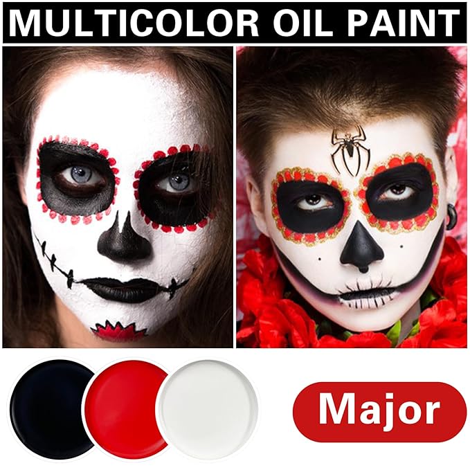 3 PCS Black White Red Face Body Paint Halloween Special Effects Makeup Kit Oil Based Cream Face Paint Kit for Cosplay Party Clown Zombie Stage Sfx Makeup-FemmiqueWomen