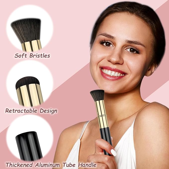 Retractable Kabuki Brush, Travel Powder Foundation Makeup Brush Face Blush Brushes for Liquid, Cream and Powder Face Makeup, Travel Size Makeup Brush-FemmiqueWomen