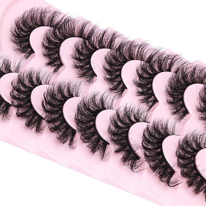 Mink Lashes Fluffy D-Curl False Eyelashes 20mm Long Volume Lashes That Look Like Extensions Cat Eye Fake Lashes Faux Mink Strip Lashes Pack 7 Pairs-FemmiqueWomen