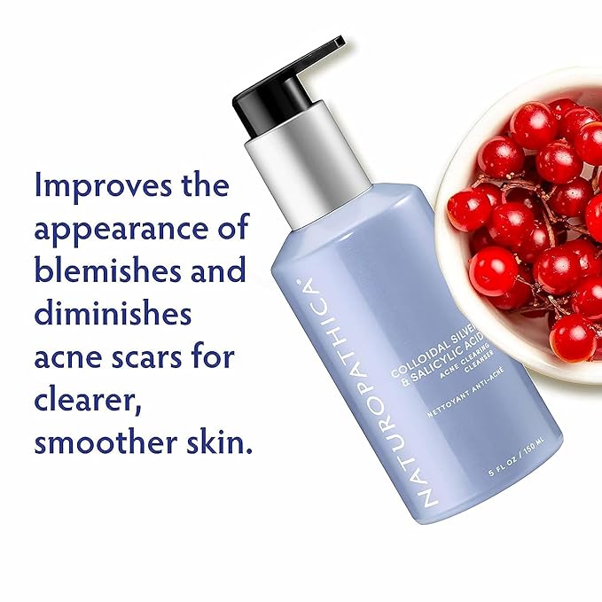 Naturopathica Colloidal Silver and Salicylic Acid Acne Clearing Cleanser, Reduce Blemishes and Acne Scars, Clarifying Face Wash for Men and Women, 5 fl oz-FemmiqueWomen