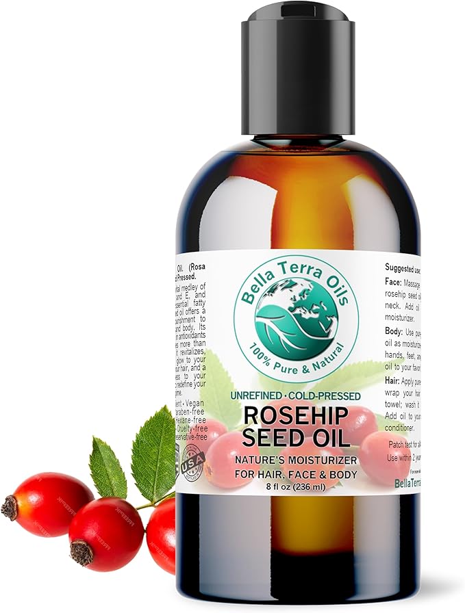 Bella Terra Oils - Organic Rosehip Facial Oil 8 oz - Dive into Organic Rosehip's Essential Fatty Acids & Antioxidants, Infused with Vitamin F, Elevate Daily Face Rituals-FemmiqueWomen