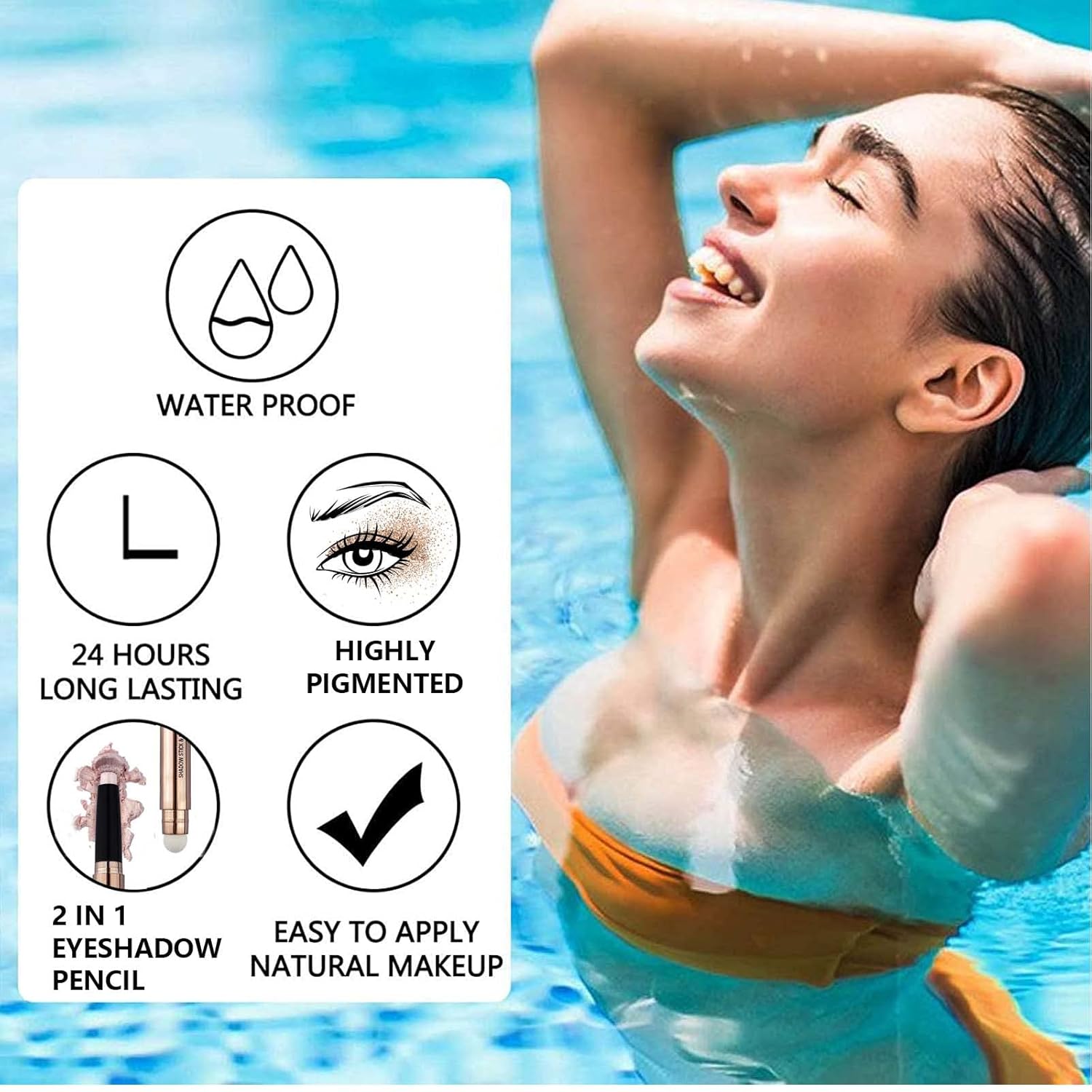 2 in 1 Orange Copper Eyeshadow Pencil, Cream Smooth Shimmer Eyeshadow Stick Crayon, Hypoallergenic Multi-Dimensional Waterproof Long Lasting Eye Shadow Highlighter Stick Eye Liner(Copper Shimmer #05)-FemmiqueWomen