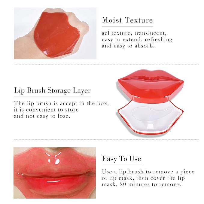 20Pcs Lip Mask, Red Cherry Lip Moisturizing Plumping Masks Overnight, Lip Gel Treatment Lip Masks for Dry Lips Smooth& Plump Chapped Lip Collagen Overnight Lip Care Pads Patches(Red)-FemmiqueWomen