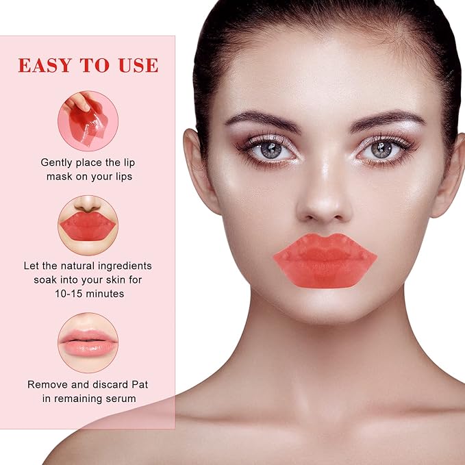 20pcs Pink Lip Masks Sheet,Moisturizing Crystal Collagen Gel Anti-Aging Lip Patches,Reduces Lip Lines Plump Dry Lips Lip Care with Box-FemmiqueWomen