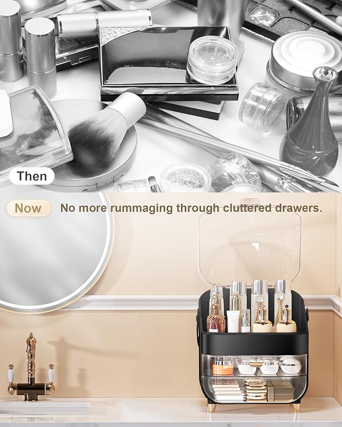 Makeup Organizer, Skincare Holder Bathroom Counter Organizer, Storage Box Cosmetic Display Cases, Teen Girl Gifts Trendy Stuff Make up Organizers for Vanity, Dresser, Countertop (black)-FemmiqueWomen