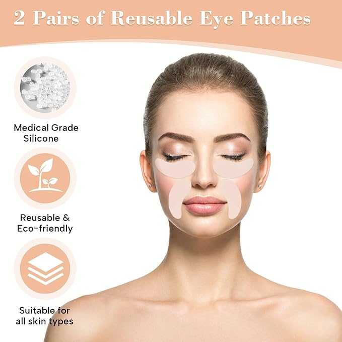 2 Pcs Under Eye Patches Silicone - Reusable Eye Patches, Eye Patches Plump Fine Lines & Wrinkles with Metal Eye Cream Applicator with Metal Eye Cream Applicator-FemmiqueWomen