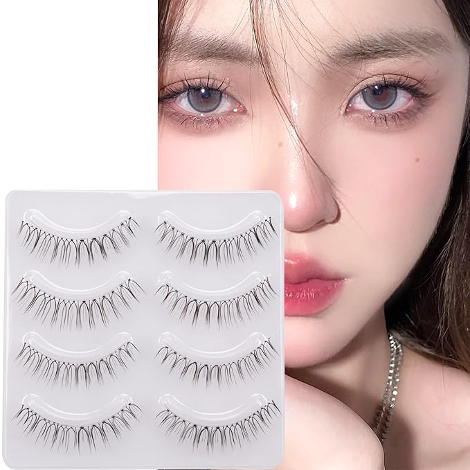 Miz Barn Daily Natural Look False Eyelashes,4 Pairs Natural Soft Lightweight Comfortable Short Lashes Clear Band Handmade Luxurious False Eyelashes(A05)-FemmiqueWomen