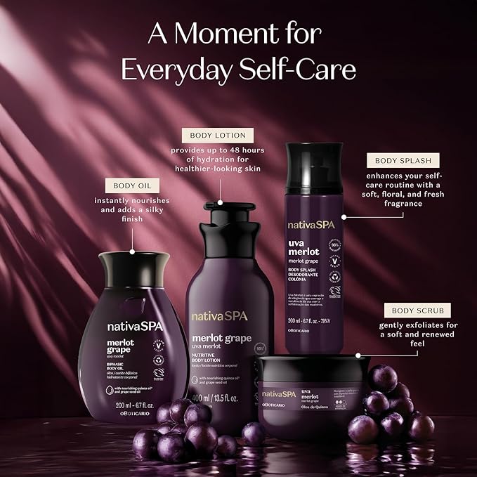 Nativa SPA by O Boticário Merlot Grape Biphase Body Oil, with Quinoa & Grapeseed Oils, Silky Glow with Hydration, 6.7 Ounce (200ml)-FemmiqueWomen
