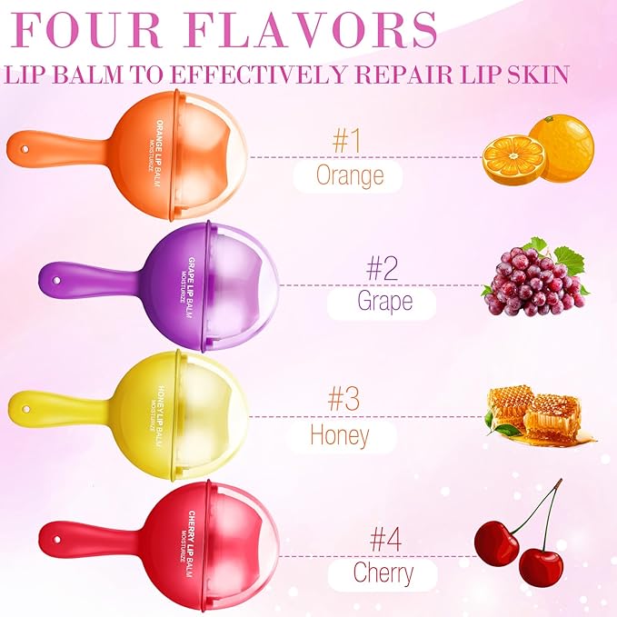 24 Pcs Lollipop Lip Balm Bulk Lip Balm Cherry Grape Orange Honey Taste Lip Balm Lip Care Gift for Women Soothing Moisturizing Lip Balms for Dry Chapped Lips Office Business Favors-FemmiqueWomen
