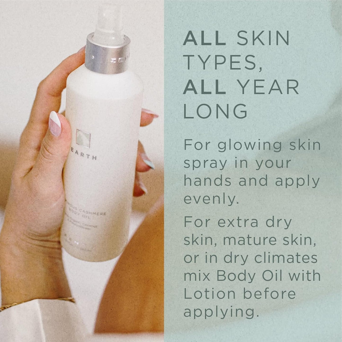 Zents Luminous Cashmere Body Oil (Earth Fragrance) | Moisturizing Body Oil with Vitamin E & Organic Coconut Oil | Softens & Smooths Skin | 8 fl oz-FemmiqueWomen