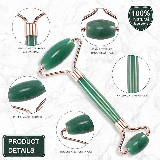 Jade Roller for Face, Facial Roller Massager Skin Care Tool, Gua Sha Facial Tools for Face, Neck, Eyes, Reduce Puffiness of The Skin (Green)-FemmiqueWomen