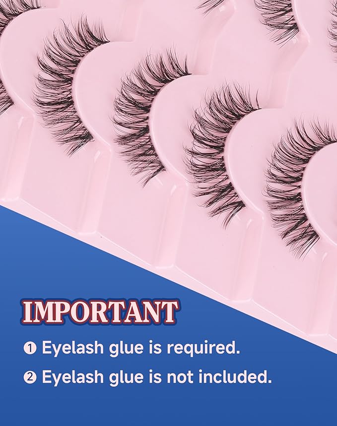 Lashes Short Natural Everyday Wispy Eyelashes Clear Band Flared Strip Eyelash Soft Lash Fluffy Pack 7 Pairs SF-09-FemmiqueWomen
