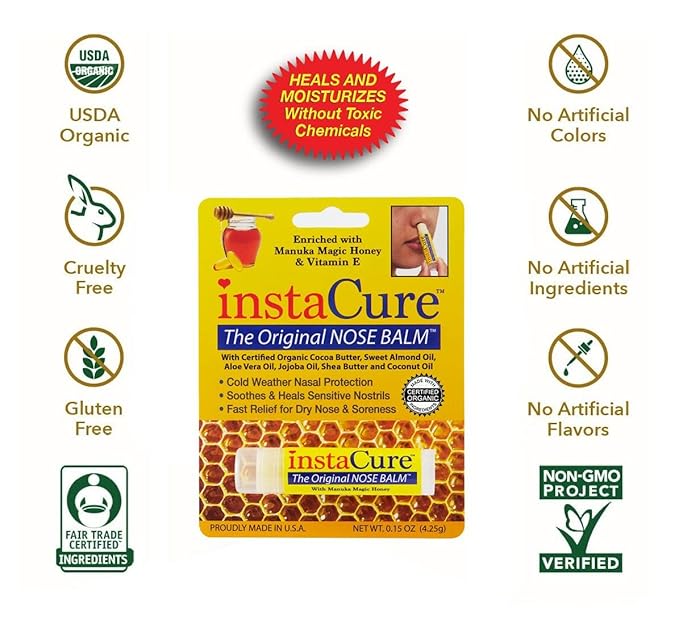 InstaCure Original Nose Balm With Raw Manuka Honey Vitamin E Shea Butter Aloe Vera Oil And Vanilla Mint Ultra-Moisturizing Max Repair/Protective Lip Balm - Fast Relief for Dry Nose & Soreness (3 Pack)-FemmiqueWomen