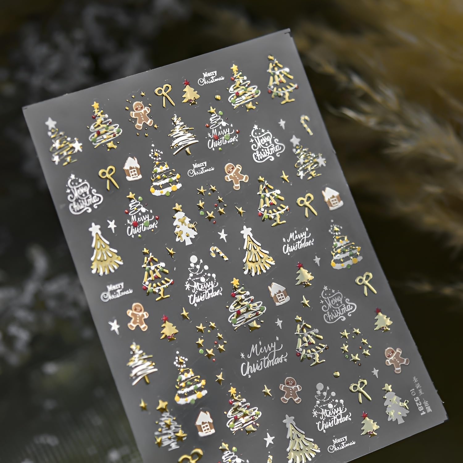 2 Sheets Christmas Nail Art Stickers 5D Embossed Nail Decals Silver Gold Star Bow Gingerbread Man Christmas Tree Nail Stickers Christmas Nail Supplies for Women Girls DIY Manicure Decorations-FemmiqueWomen