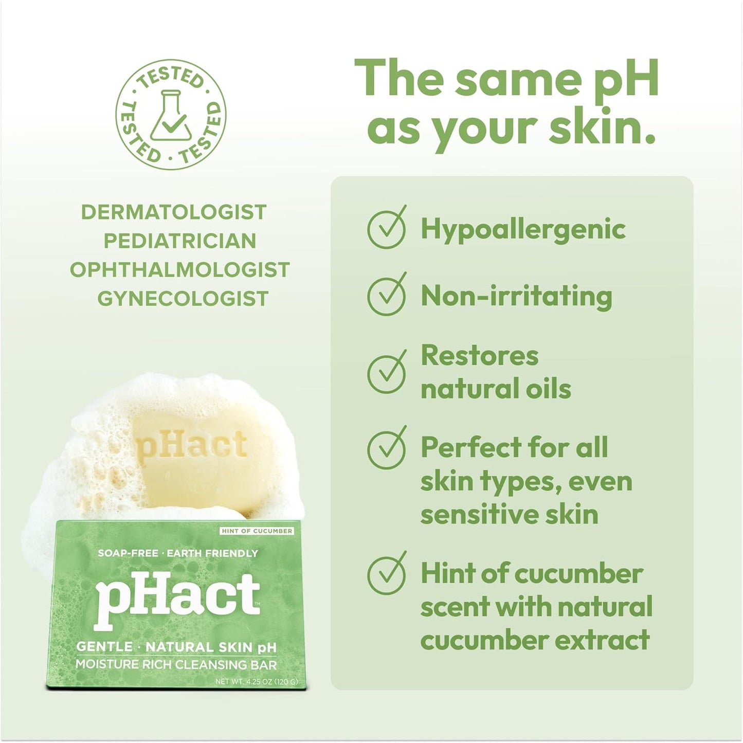 ANDREW LESSMAN pHact Moisture-Rich, Soap-Free Cleansing Bar Cucumber. Natural Skin pH. All Skin Types - Even Sensitive Skin. Hypoallergenic. Dermatologist Tested. 6 - Pack 4.25 oz each-FemmiqueWomen