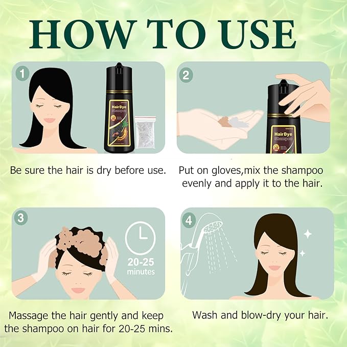 Instant Brown Hair Dye Color Shampoo 3 in 1 for Gray Hair Coverage - Herbal, Easy to Use, Long Lasting for Women & Men, 500Ml (Dark Brown)-FemmiqueWomen