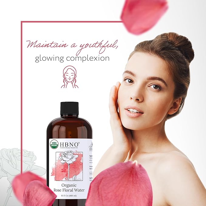 HBNO California Bottled Organic Rose Water for Face Huge 16 fl oz (480ml) Value Size - USDA Certified for Face - Pure Rose Water for Hair - Rosewater for Skincare, Haircare-FemmiqueWomen