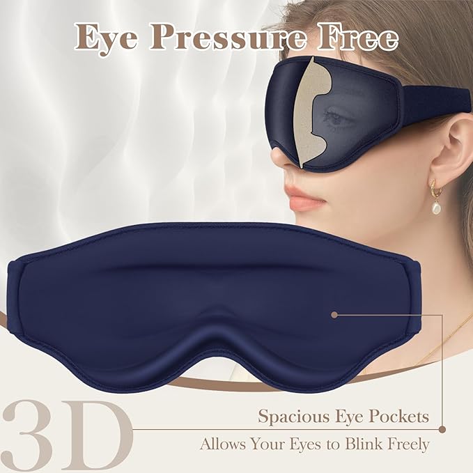 3D Cooling Eye Mask Sleep Mask for Men & Women, 100% Pressure-Free & Light Block-Out Eye Mask for Sleep with Easy Adjustable Strap, Night Eye Cover for Travel, Blue-FemmiqueWomen