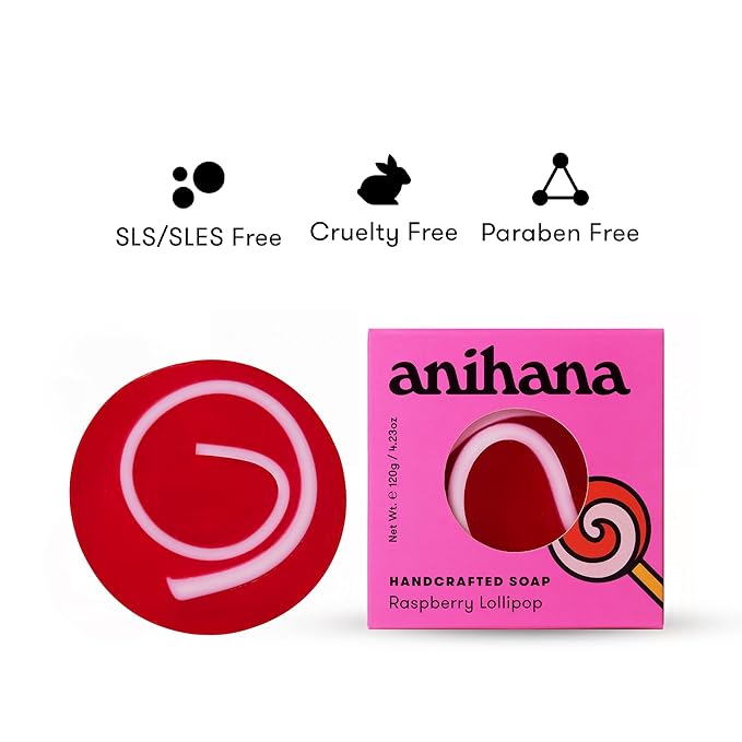 ANIHANA Handcrafted Natural Soap with Coconut Oil, Gentle Cleansing, Paraben Free, Refreshing Raspberry Lollipop Scent, 4.23 oz-FemmiqueWomen