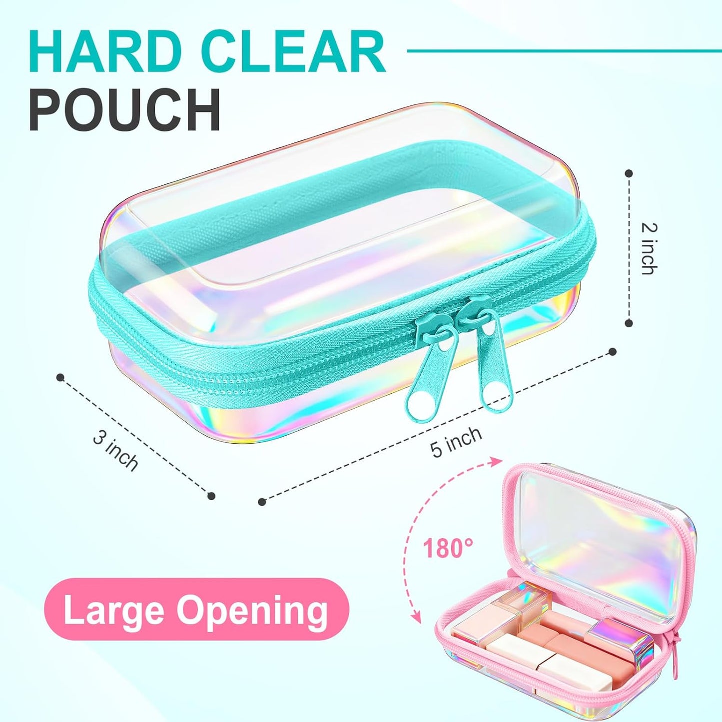 Hoolerry 3 Pcs Clear Hard Zipper Case Plastic Pouch Transparent Hard Case Clear Makeup Bag Portable Travel Organizer Bin for Cosmetics, Building Blocks, Puzzles(Laser,Xs)-FemmiqueWomen
