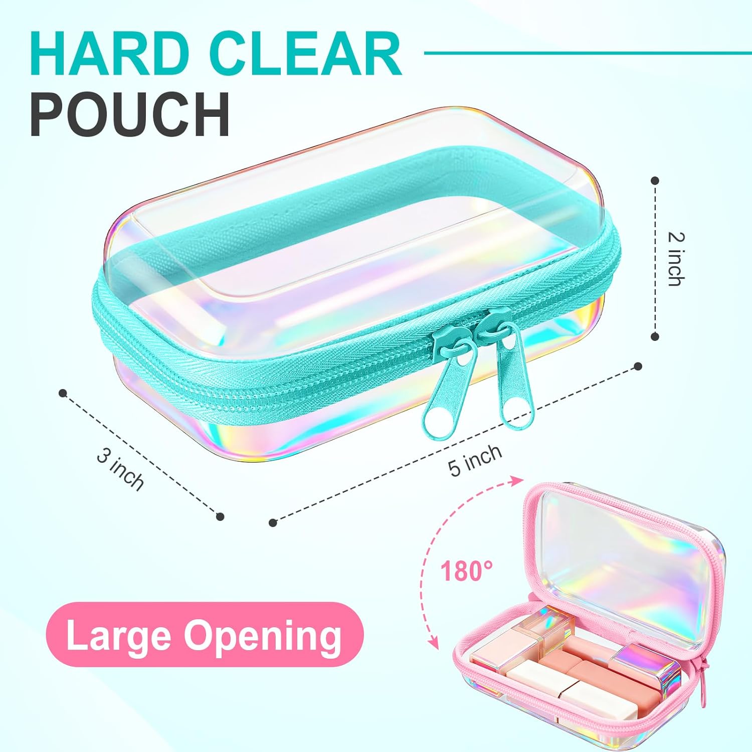 Hoolerry 3 Pcs Clear Hard Zipper Case Plastic Pouch Transparent Hard Case Clear Makeup Bag Portable Travel Organizer Bin for Cosmetics, Building Blocks, Puzzles(Laser,Xs)-FemmiqueWomen