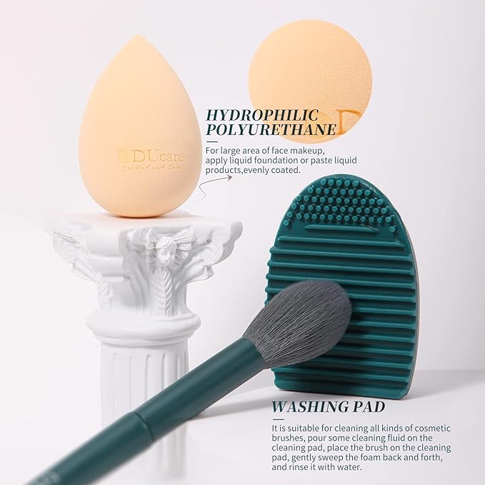 DUcare Makeup Brushes Set 17 Pcs with Brush Cleaning Mat and Makeup Sponge Professional Face Powder Eye Shadow Powder Liquid Cream Kit Gift Box-FemmiqueWomen