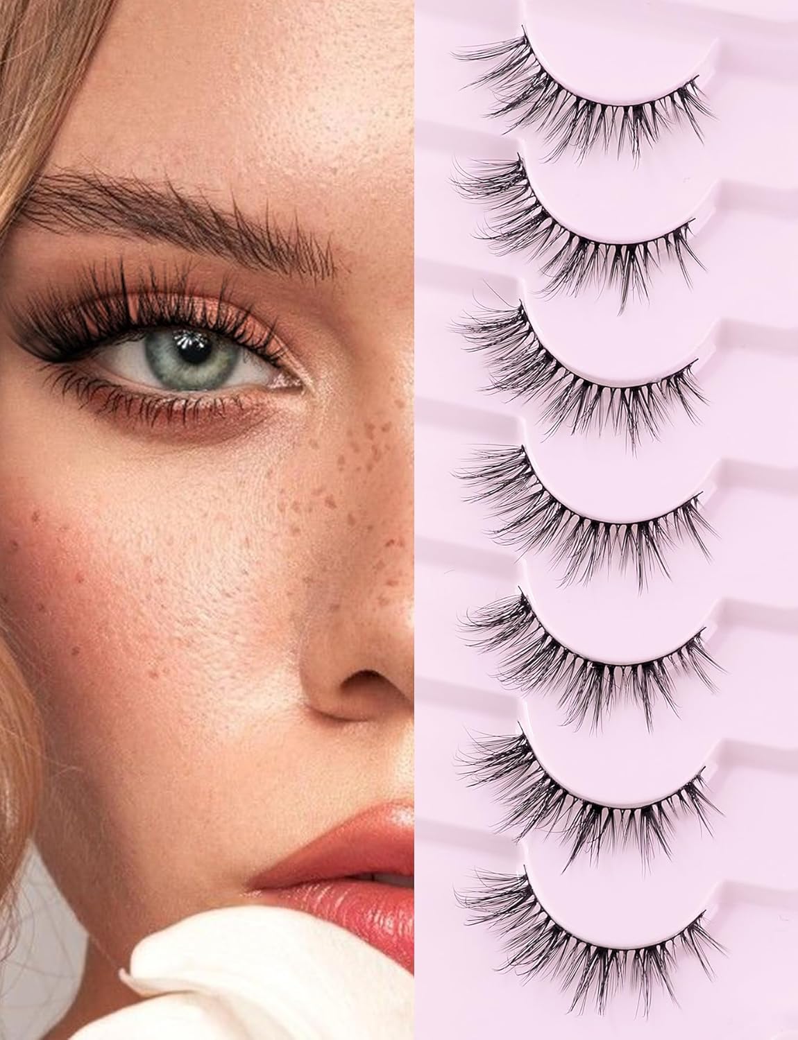 Cat Eye Lashes Wispy Eyelashes Manga Cat Eyelashes Natural Look 15mm Wispy False Lashes 3D Volume Fake Eyelashes Anime Lash Soft Faux Mink Lashes 7 Pairs Lashes Pack Siligli-FemmiqueWomen
