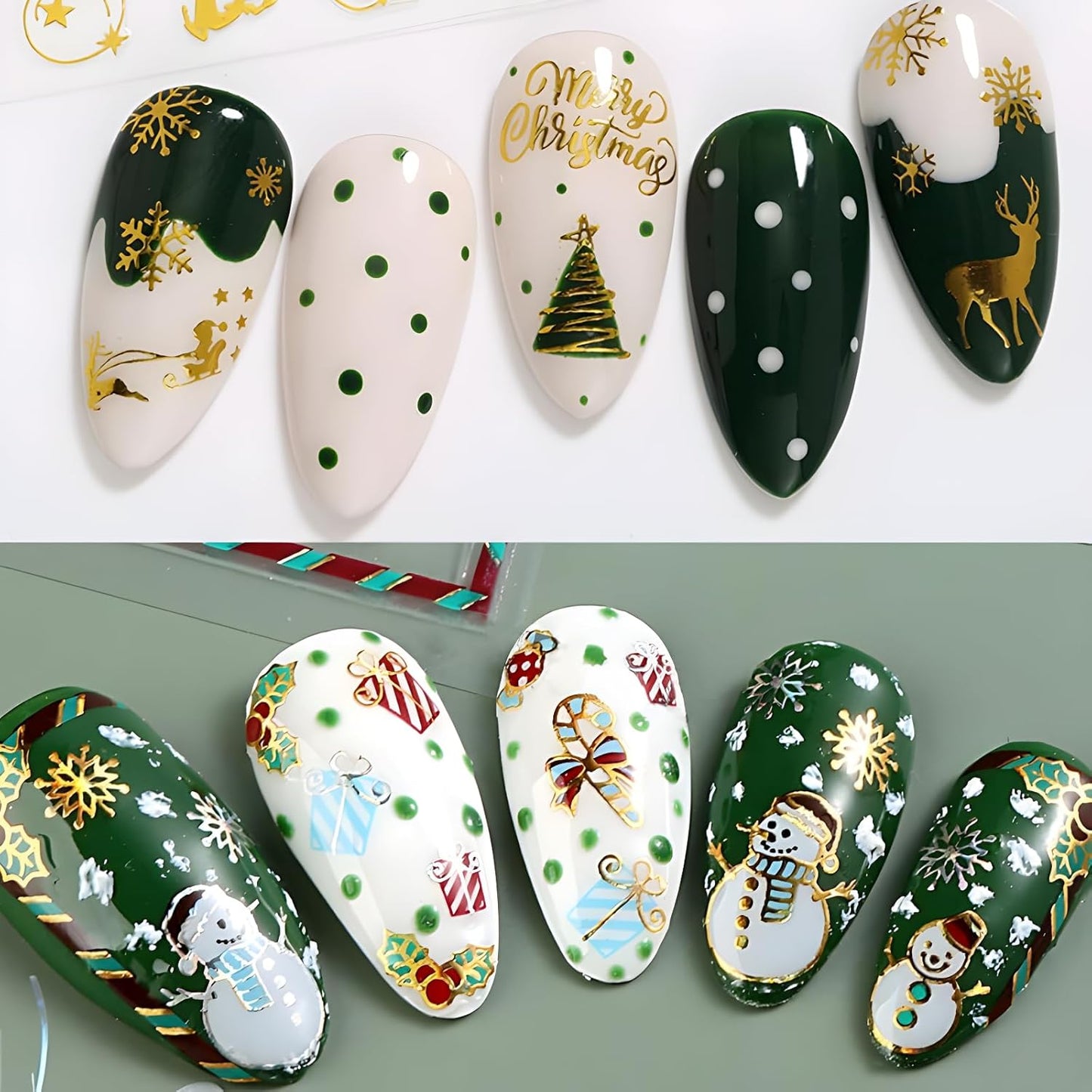 24 Sheets Christmas Nail Art Stickers Gold Snowflake Nail Decals 3D Self- Adhesive Pegatinas Uñas Snowman Elk Christmas Trees Nails Nail Supplies Nail Art Design Decoration Accessories for Women and G-FemmiqueWomen