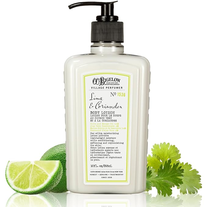 C.O. Bigelow Lime Coriander Body Lotion, Village Perfumer Moisturizing Body Lotion with Aloe Vera, Borage Oil & Olive Oil, 10 Fl Oz-FemmiqueWomen