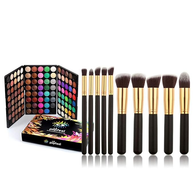 120 Color Eyeshadow Palette Kit with 10 Pcs Foundation Makeup Brush, Professional Daily Use Colorful with Velvety Texture Eyeshadow Palette, Highly Pigmented Waterproof Long Lasting Makeup-FemmiqueWomen