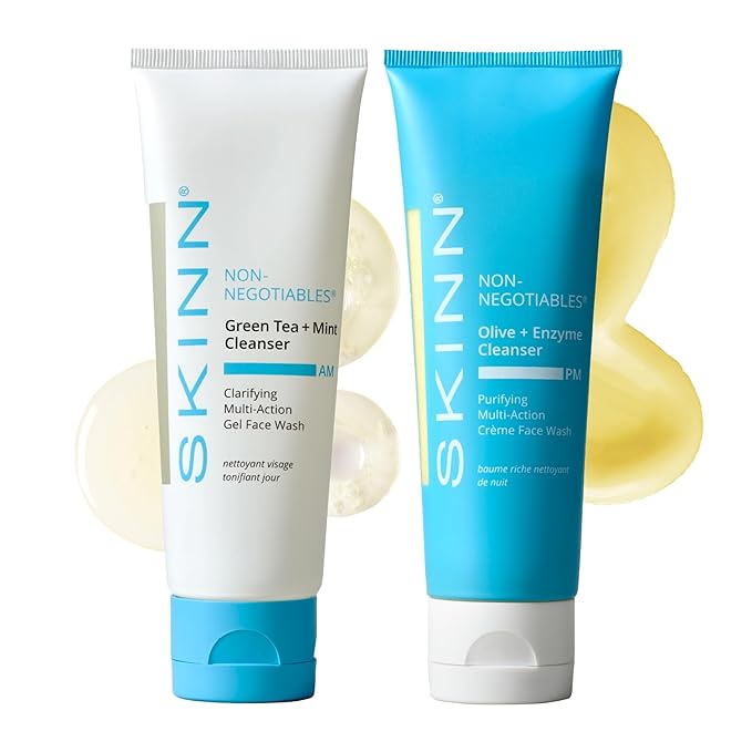 SKINN Day & Night Face Wash for Women & Men - Refreshing Green Tea & Mint Infusion, Nourishing Olive & Enzyme Formula - Complete AM/PM Cleanser Set for Hydrated-FemmiqueWomen