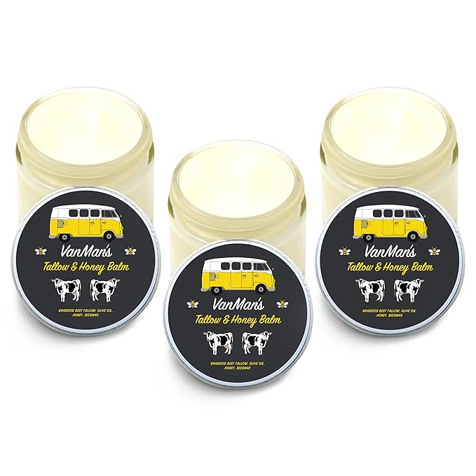 Vanman's Tallow and Honey Balm With No Added Scent (3 Pack) - Beef Tallow Face Moisturizer with Grass-Fed/Finished Beef Tallow for Skin, Organic Raw Honey and Beeswax, Cold Pressed Olive Oil - 2.5 oz-FemmiqueWomen