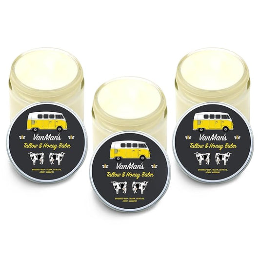 Vanman's Tallow and Honey Balm With No Added Scent (3 Pack) - Beef Tallow Face Moisturizer with Grass-Fed/Finished Beef Tallow for Skin, Organic Raw Honey and Beeswax, Cold Pressed Olive Oil - 2.5 oz-FemmiqueWomen