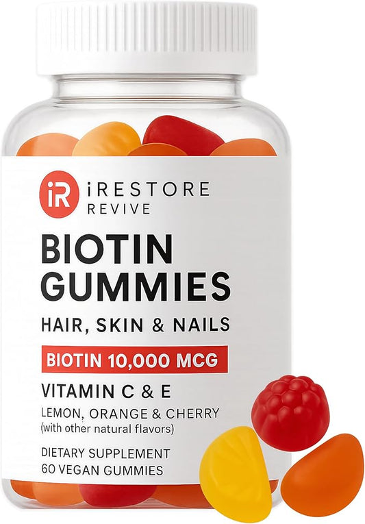 iRestore Hair Gummy Vitamins, Vegan Biotin Gummies for Hair Skin and Nails Gummies, Hair Gummies, Biotin Gummies for Hair Growth Biotin Vitamins Hair Vitamins Gummies for Women & Men, Biotin 10000mcg-FemmiqueWomen