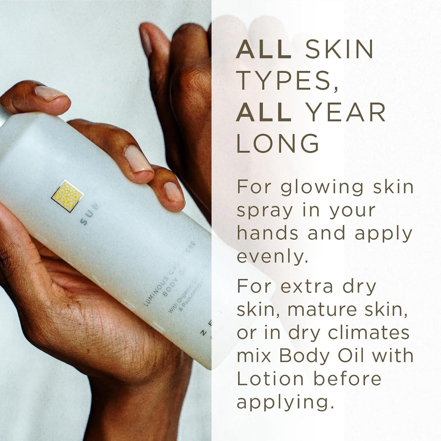 Zents Luminous Cashmere Body Oil (Sun Fragrance) | Moisturizing Body Oil with Vitamin E & Organic Coconut Oil | Softens & Smooths Skin | 8 fl oz-FemmiqueWomen