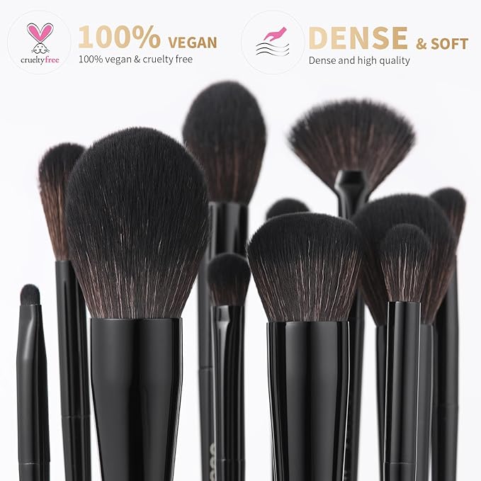 Docolor Makeup Brushes 15Pcs Obsidian Makeup Brush Set Premium Synthetic Powder Kabuki Foundation Contour Blush Concealer Eye Shadow Blending Eyeliner Crease Eyebrow Make Up Brush Kit-FemmiqueWomen