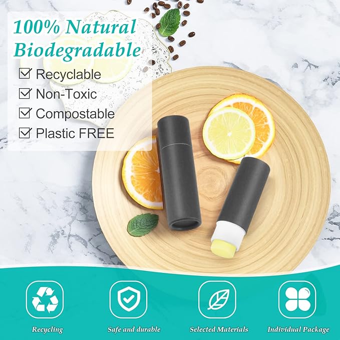 15 Pcs 0.3 oz Paperboard Lip Balm Tubes,Empty Kraft Paper Chapstick Tube Holder,Push-Up Style Biodegradable Solid Perfume Lip Gloss Container for DIY Homemade Balm Container,Natural Packaging- Black-FemmiqueWomen