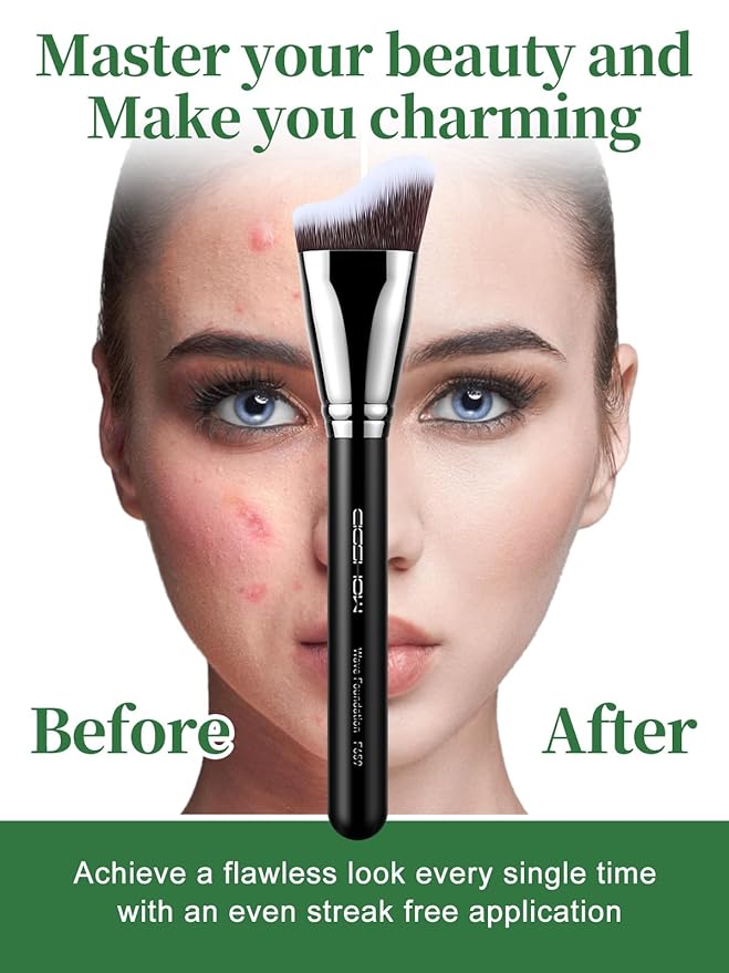 EIGSHOW Foundation Brush with Wave Shaped Head for Liquid, Cream, Powder Blending Cheekbones Jawline, Large Premium Dense Synthetic Bristles (F659)-FemmiqueWomen