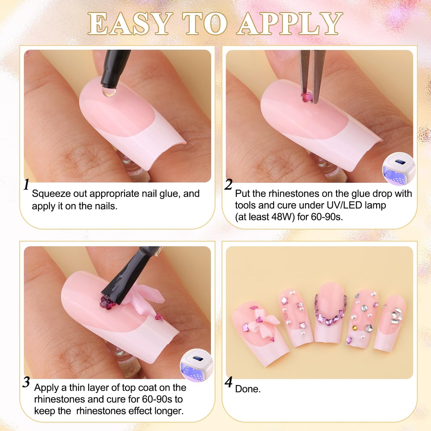 1.2-3 MM 4700 PCS Muliti Shape Colorful Rhinestones for Nail Art, 3D Resin Flatback Bedazzling Gems Mini Flower Bow Heart Star Butterfly, Gems Kit with Tweezers, Pickup Pencil and 15ML Nail Glue-FemmiqueWomen