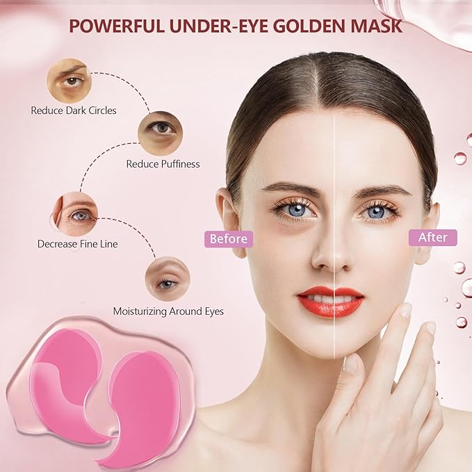 2 Packs 60 Pcs Under Eye Patches, 24K Gold+Pink, 30 Pairs Women Undereye Mask for Puffy Eyes Dark Circles Treatment, Men Collagen Gel Pads Hydrating for Eye Bags Puffiness Wrinkle, Beauty Skin Care-FemmiqueWomen