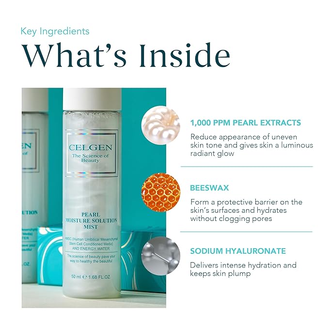 CELGEN] Pearl Moisture Solution Mist – 3-in-1 Toner, Makeup Primer & Setting Spray, Brightening & Hydrating Face Mist, 4.9 Fl. Oz./145ml-FemmiqueWomen