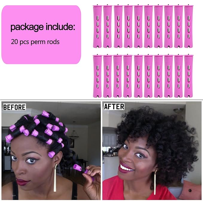 20pcs Women's Perm Rods Set for Natural Hair: 2 Sizes Cold Wave Hair Rollers for Curling and Styling All Hair Lengths - DIY Hairdressing Tools (Purple)-FemmiqueWomen